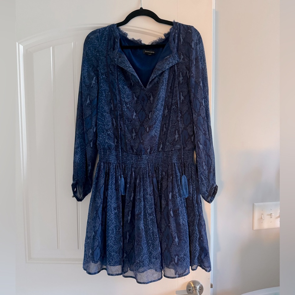 Banana Republic Blue Snakeskin Print Long Sleeve Dress